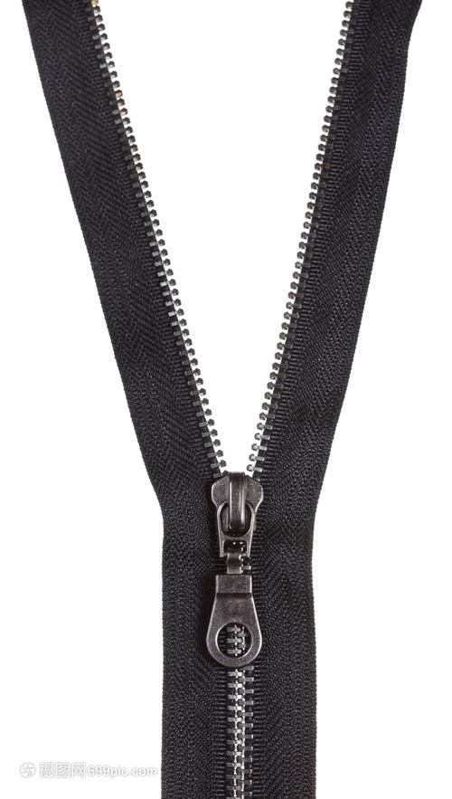 關閉白色背景上隔離的金屬黑色拉鏈